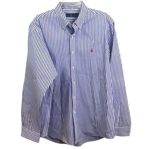Ralph Lauren Blue White Striped Long Sleeve Button‎ Collar Dress Shirt Pony XL
